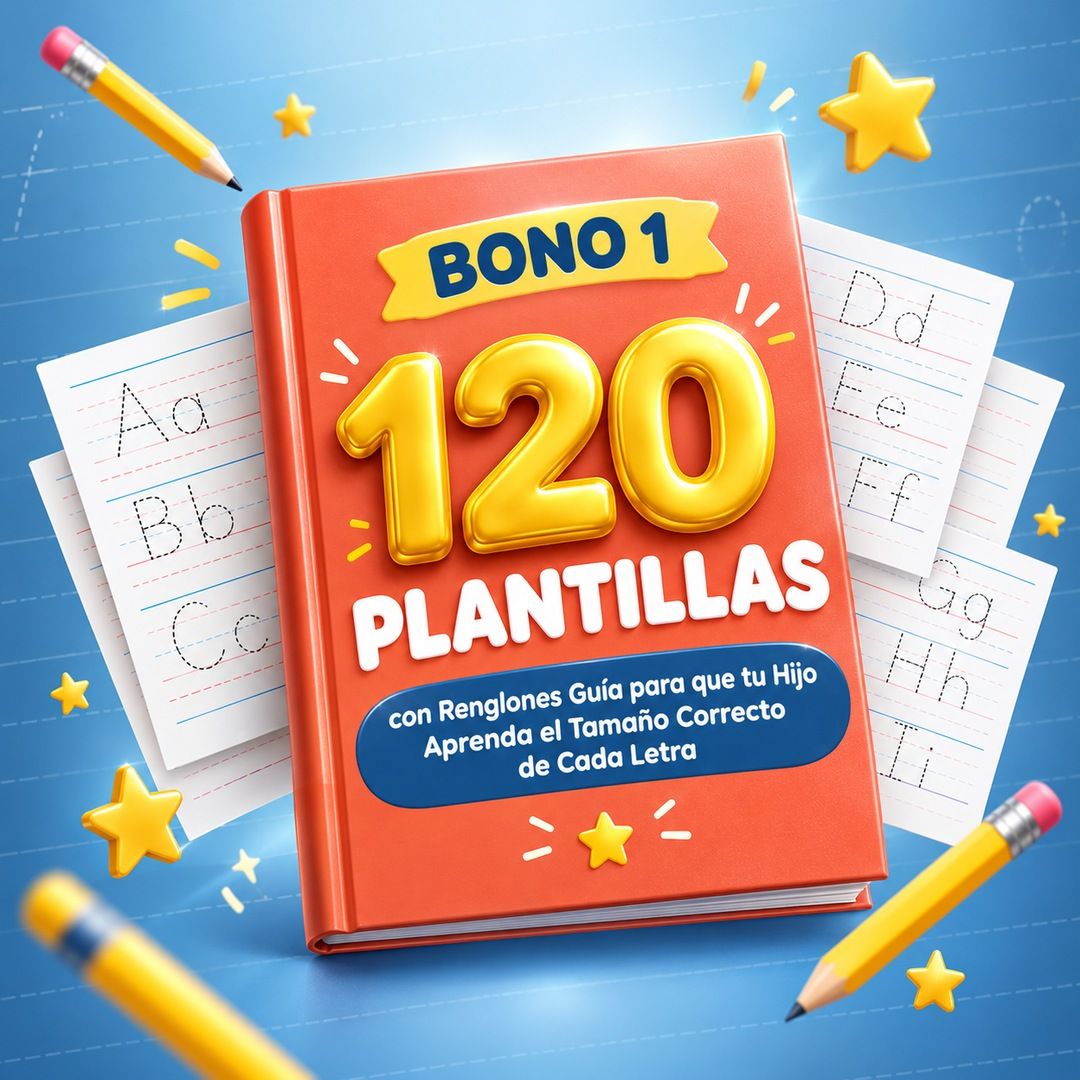 Portada del bono 1: 120 Plantillas con Renglones Guía para que tu Hijo Aprenda el Tamaño Correcto de Cada Letra