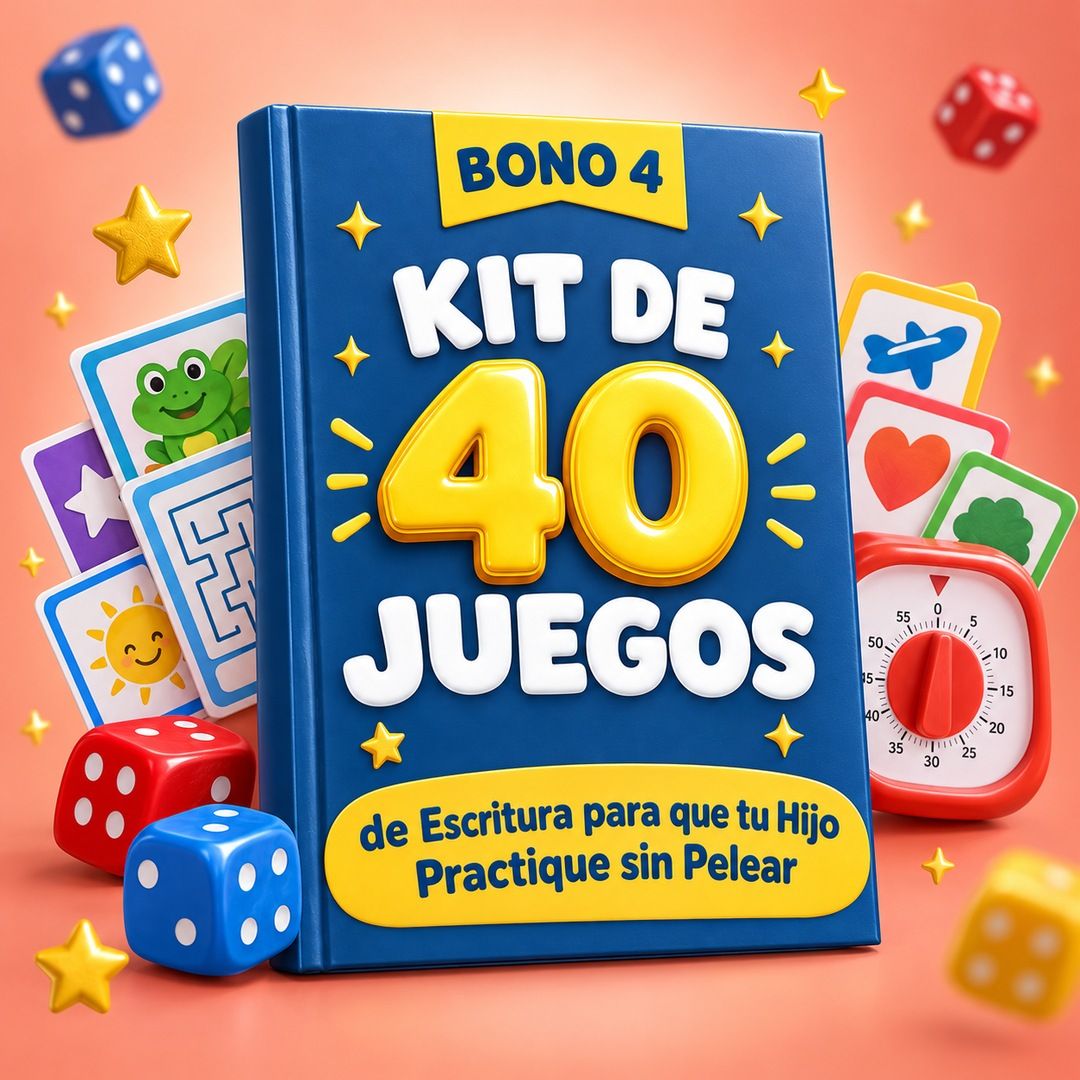 Portada del bono 4: Kit de 40 Juegos de Escritura para que tu Hijo Practique sin Pelear